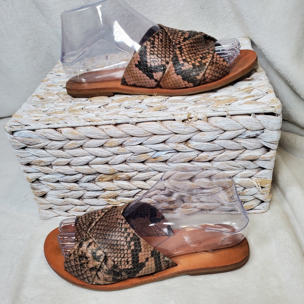 Free People Rio Vista Slide Slip On Beige Snake Print Sandal Womens Size 6/36